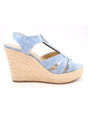 Michael Kors Berkley Wedge Sandals Blue MK Spellout Size 7 M